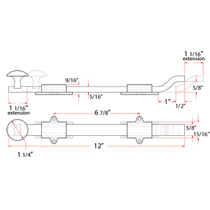 Heavy Duty Offset Surface Bolt - 12" x 5/8"