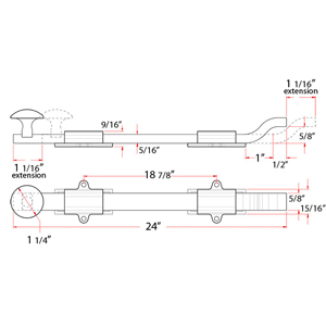 Heavy Duty Offset Surface Bolt - 24" x 5/8"