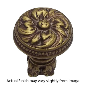 852-3 - Acanthus - Beaded Knob w/Column base - Antique Brass