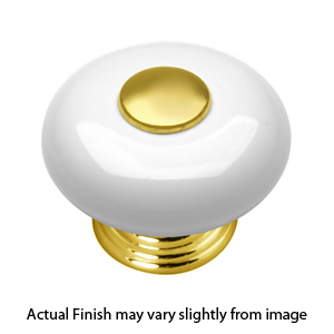 Period Brass - 1" Cabinet Knob - White Porcelain/ Polished Brass