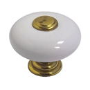 1 1/4" Cabinet Knob - Polished Brass/White