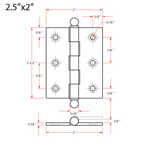 Mortise Hinge - 2.5" x 2"