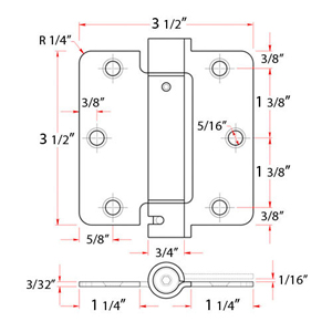 3.5" x 3.5" Spring Hinge - 1.25" Radius Corner