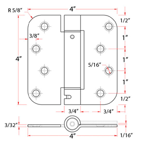 4" x 4" Spring Hinge - 5/8" Radius Corner