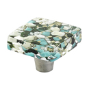 34-GBP - Ice Glass - 1.5" Square Knob - Green/Blue Pebbles